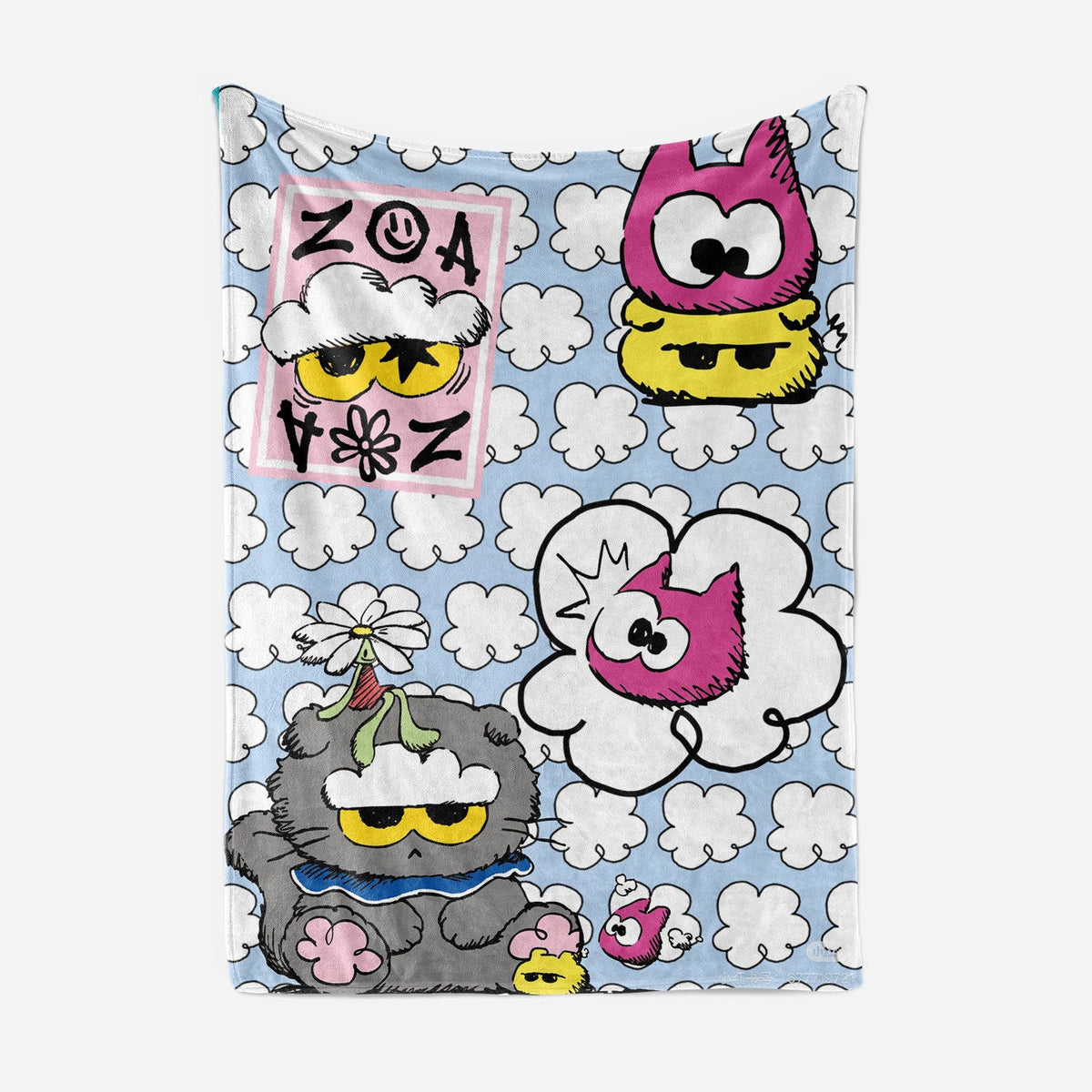 Artistic Cartoon Cat Fleece Throw Blanket