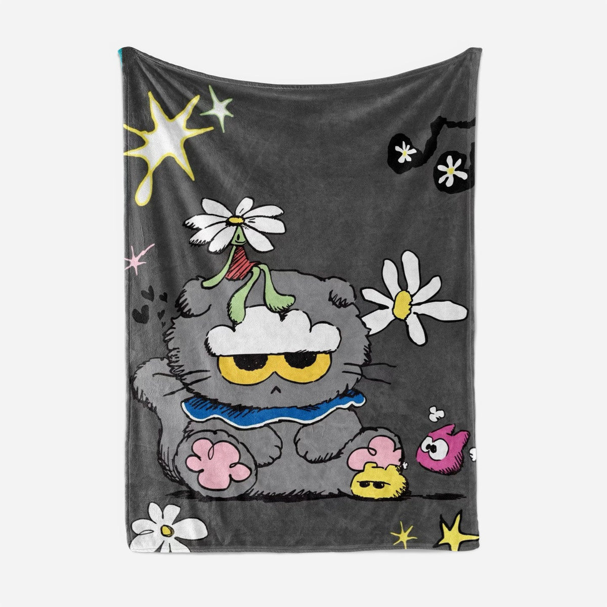 Artistic Cartoon Cat Fleece Throw Blanket