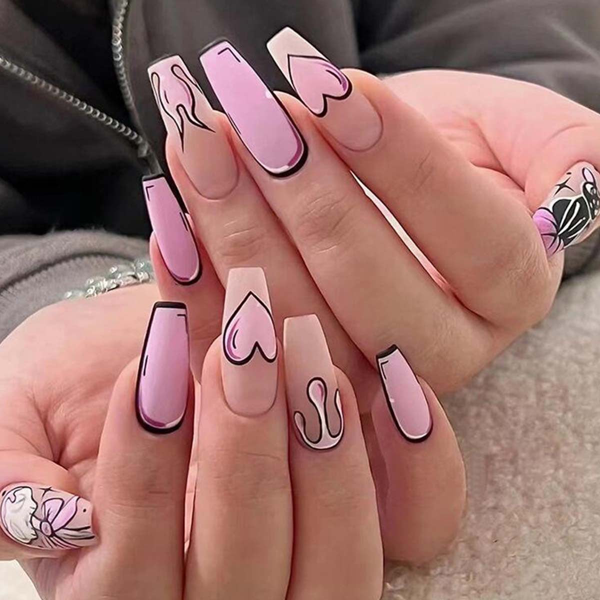 Artistic Heart Design Press-On Nail Extensions