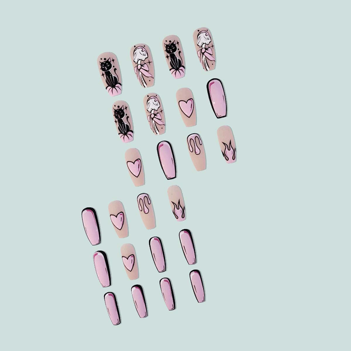 Artistic Heart Design Press-On Nail Extensions