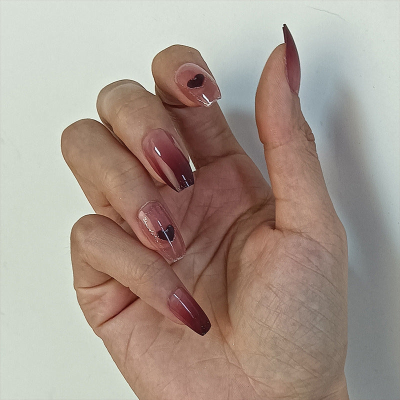 Artistic Ombre Press-On Nails with Hearts