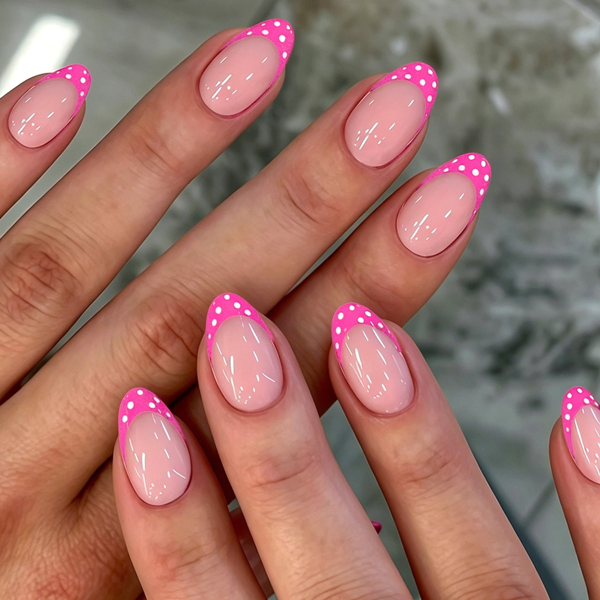 Artistic Polka Dot French Tip Press-On Nails