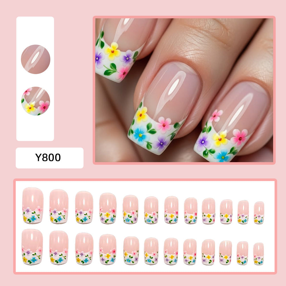 Artistic Press-On Nails with Colorful Flower Designs