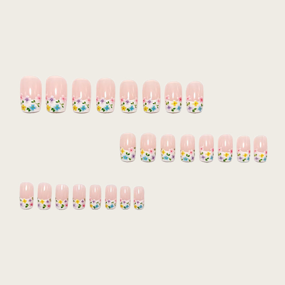 Artistic Press-On Nails with Colorful Flower Designs