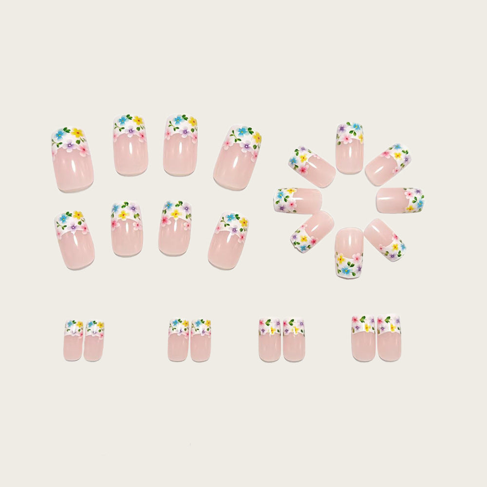 Artistic Press-On Nails with Colorful Flower Designs