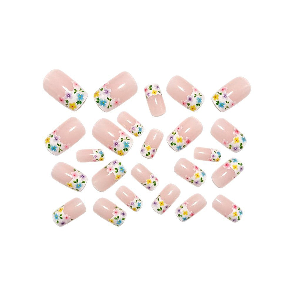 Artistic Press-On Nails with Colorful Flower Designs