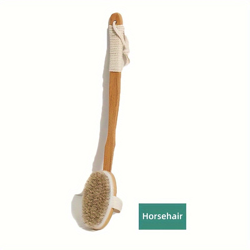 Back Wild Boar Bristle Cleaning Sponge for the Shower - Long Wooden Handle Bath Sponge Brush, soft natural bristles for 