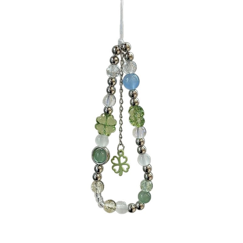 Beaded Phone Charm with Floral Accents