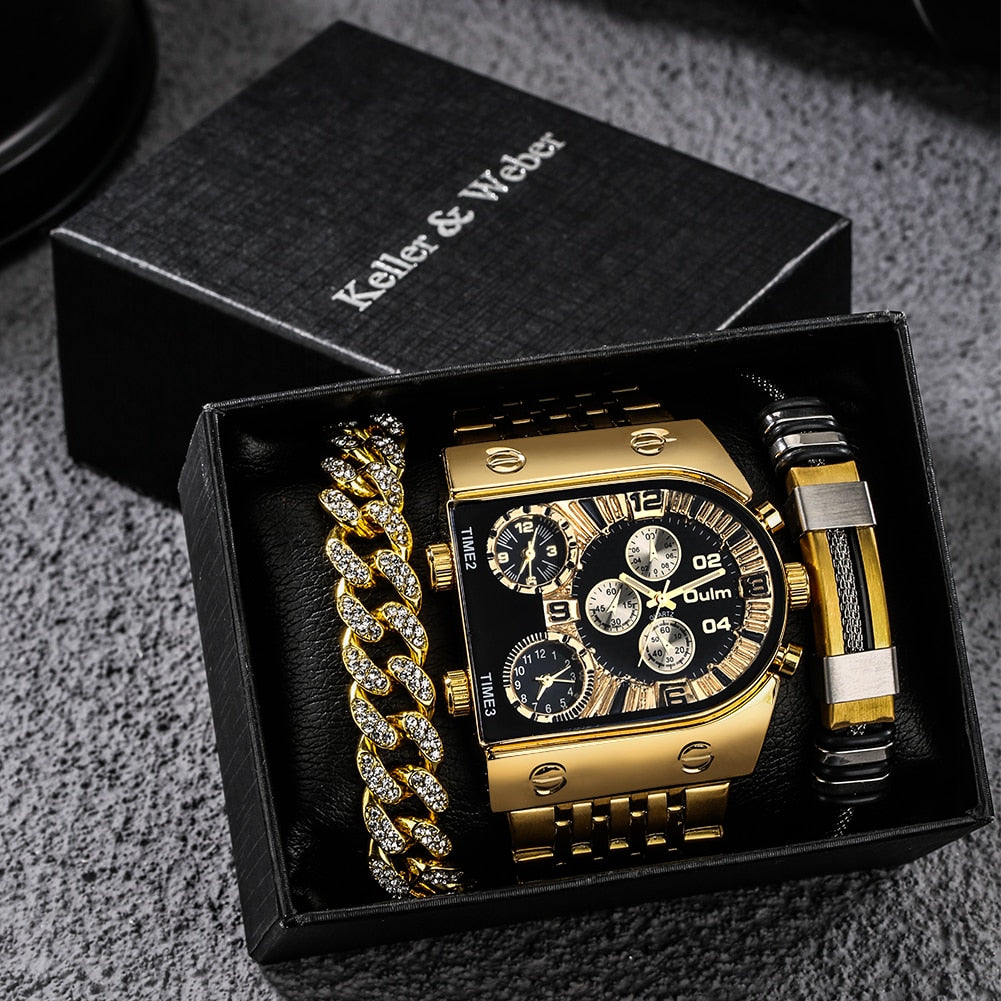 Big Dial Quartz Watch Business Gift Set for Men