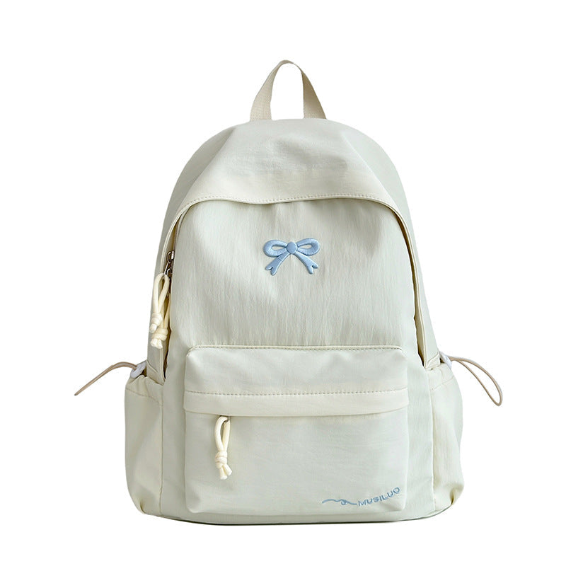 Bow-embossed casual school backpack, water-resistant, padded straps