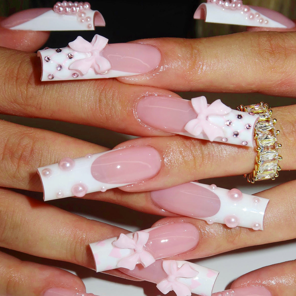 Bow & Pearl Accent Press-On Nails