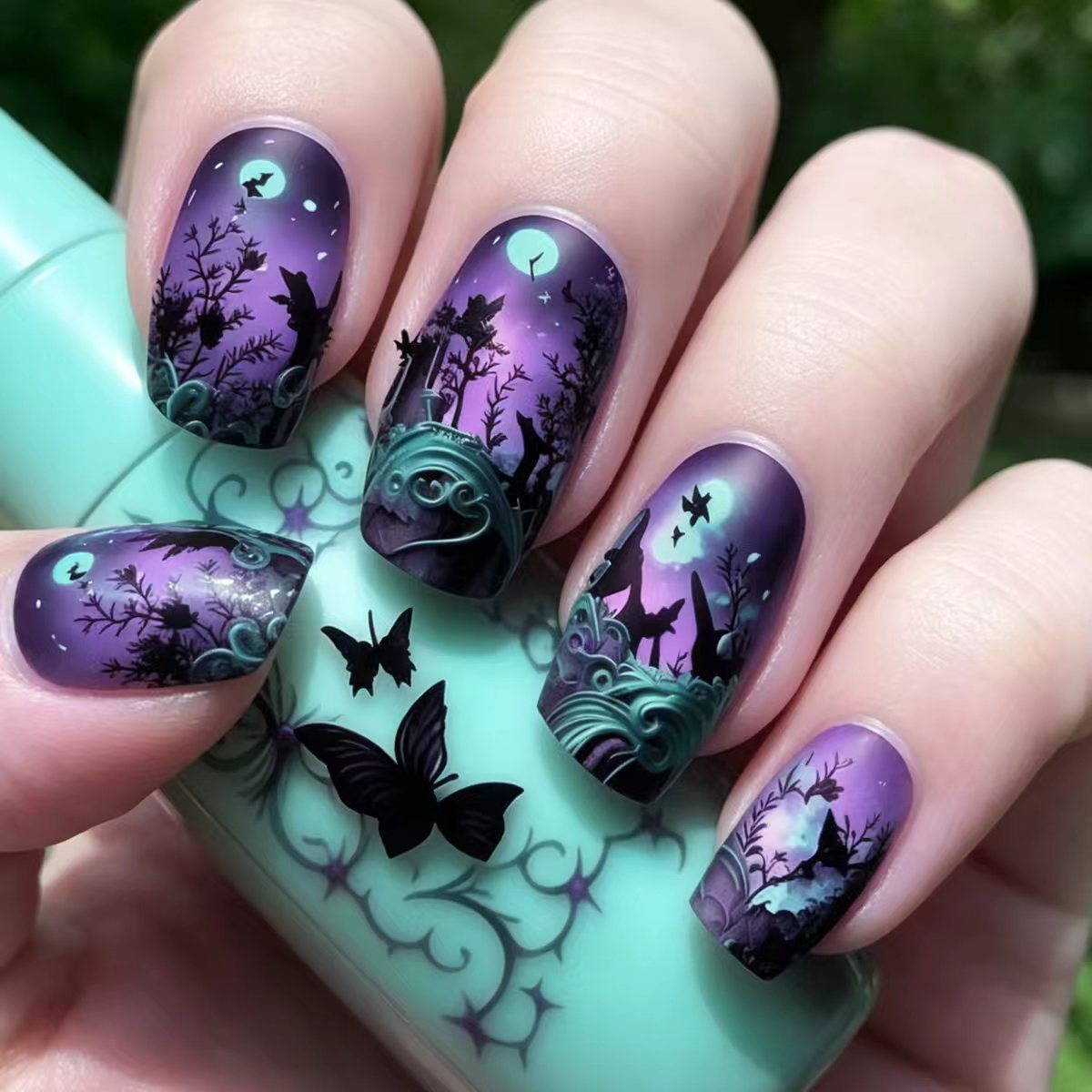 Butterfly Night Motif Press-On Nails