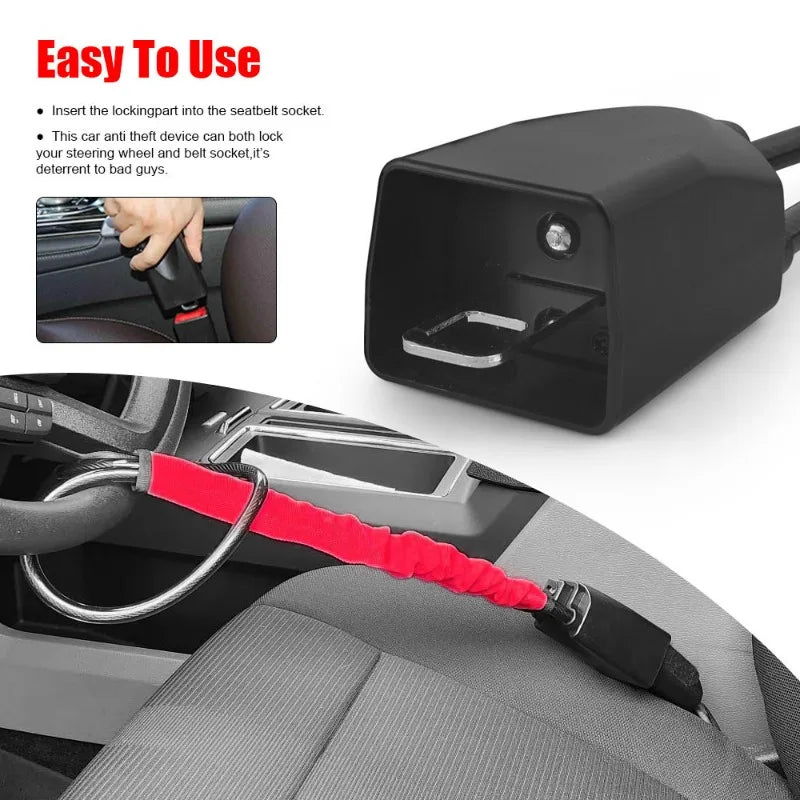 Car Steering Wheel Lock with Seat Belt Socket