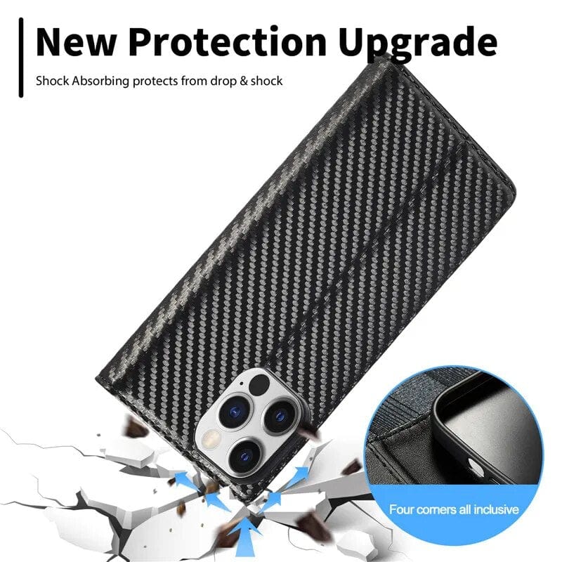 Carbon Fiber Flip Wallet Case for Samsung S23 with Card Holder and Magnetic Closure