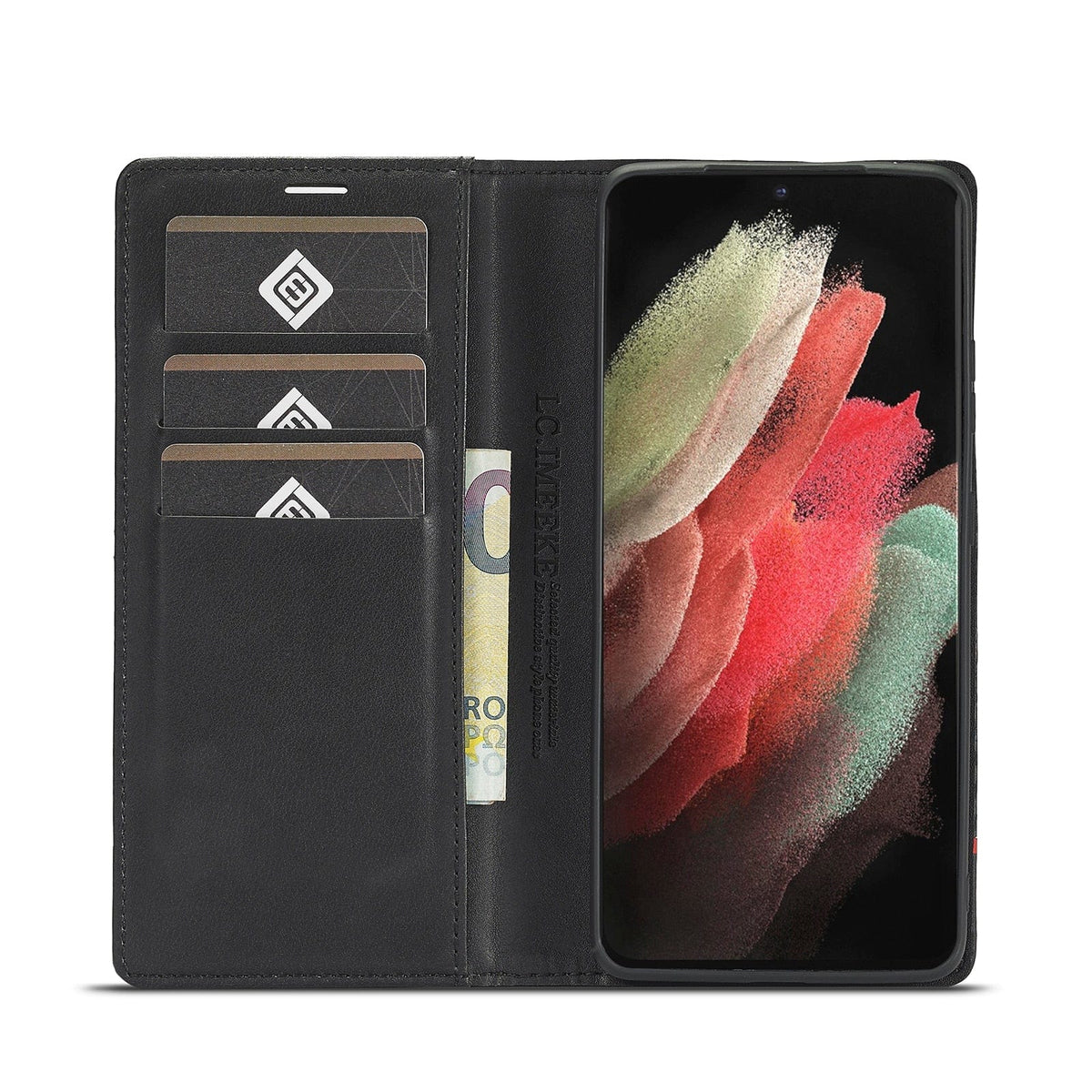 Carbon Fiber Flip Wallet Case for Samsung S23 with Card Holder and Magnetic Closure