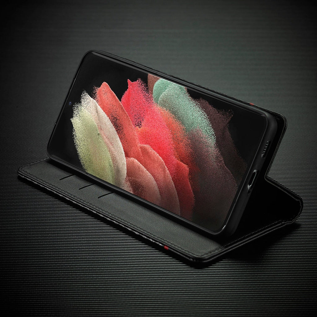 Carbon Fiber Flip Wallet Case for Samsung S23 with Card Holder and Magnetic Closure