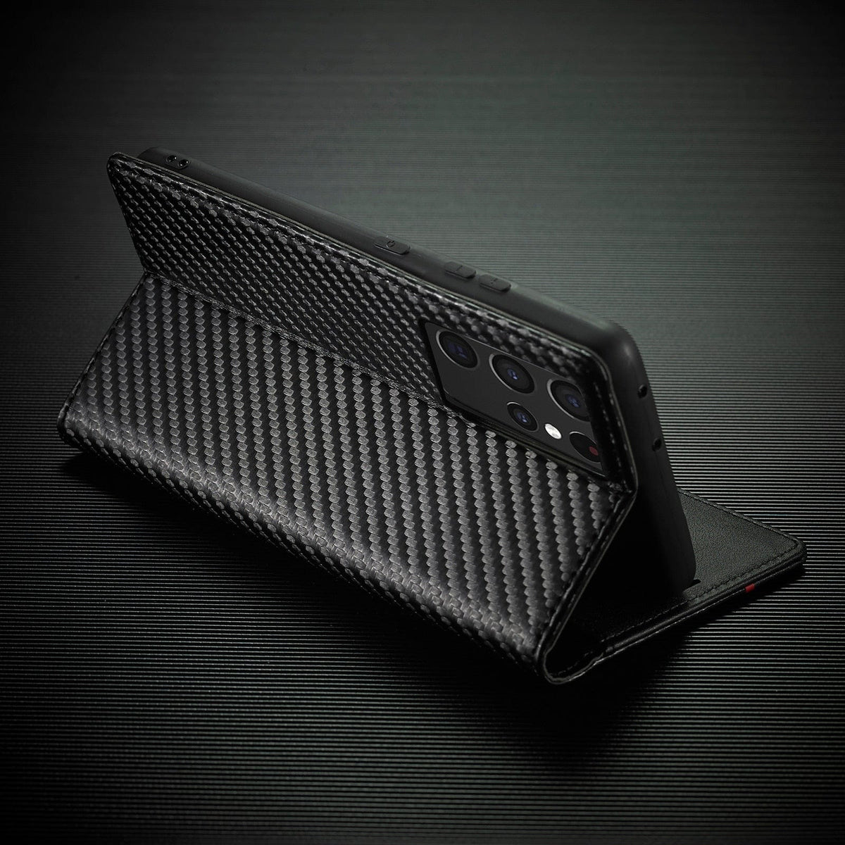 Carbon Fiber Flip Wallet Case for Samsung S23 with Card Holder and Magnetic Closure