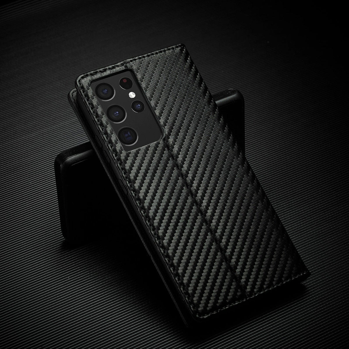Carbon Fiber Flip Wallet Case for Samsung S23 with Card Holder and Magnetic Closure