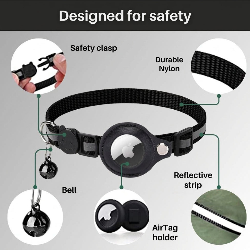 Cat Collar with GPS Tracker Holder, Reflective, Breakaway Safety Buckle