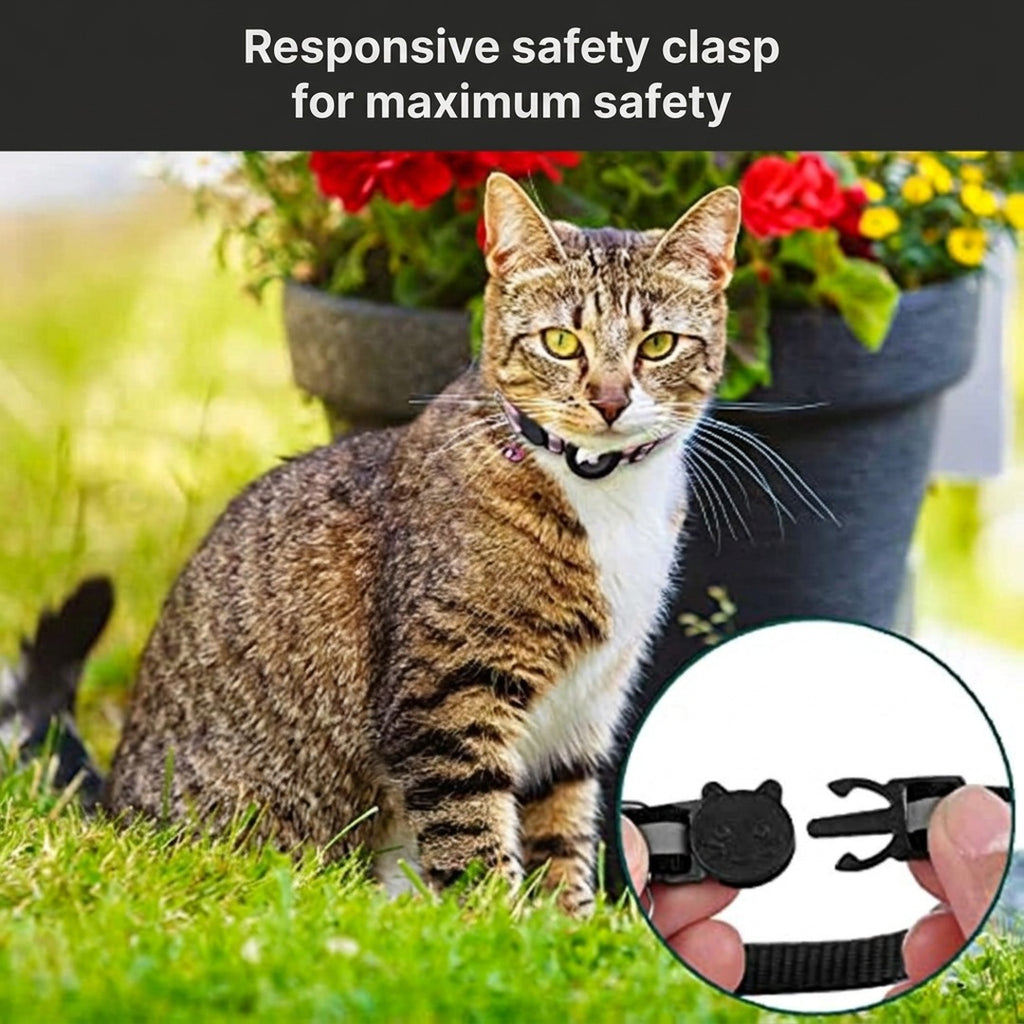 Cat Collar with GPS Tracker Holder, Reflective, Breakaway Safety Buckle