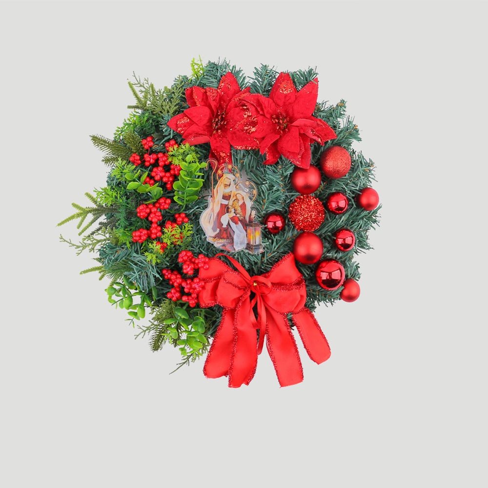 Christmas Wreath with Nativity Scene and LED Lights