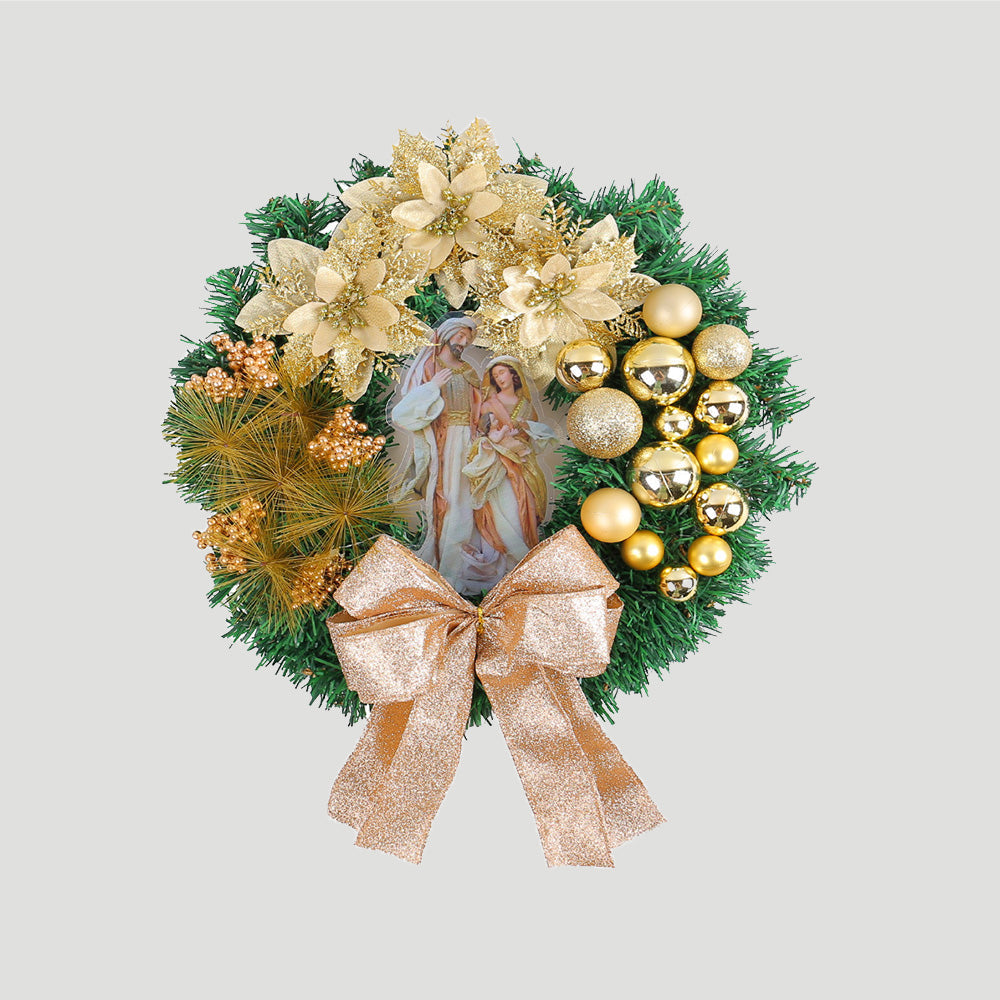 Christmas Wreath with Nativity Scene and LED Lights