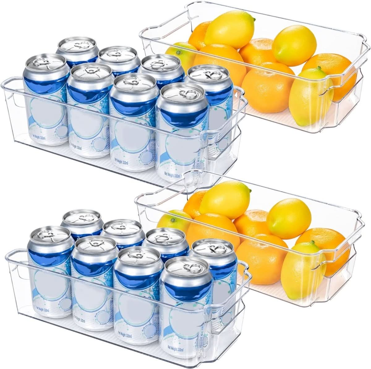 Clear refrigerator and kitchen storage organizer bins