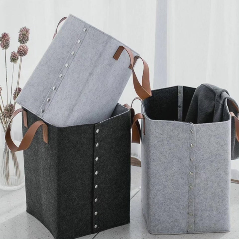 Collapsible Laundry Basket with Leather Handles