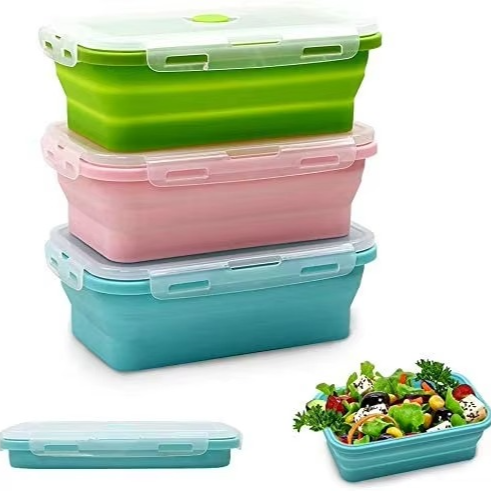 Collapsible Silicone Food Storage Containers with Lids – 3 Pack Set, 1,200ml