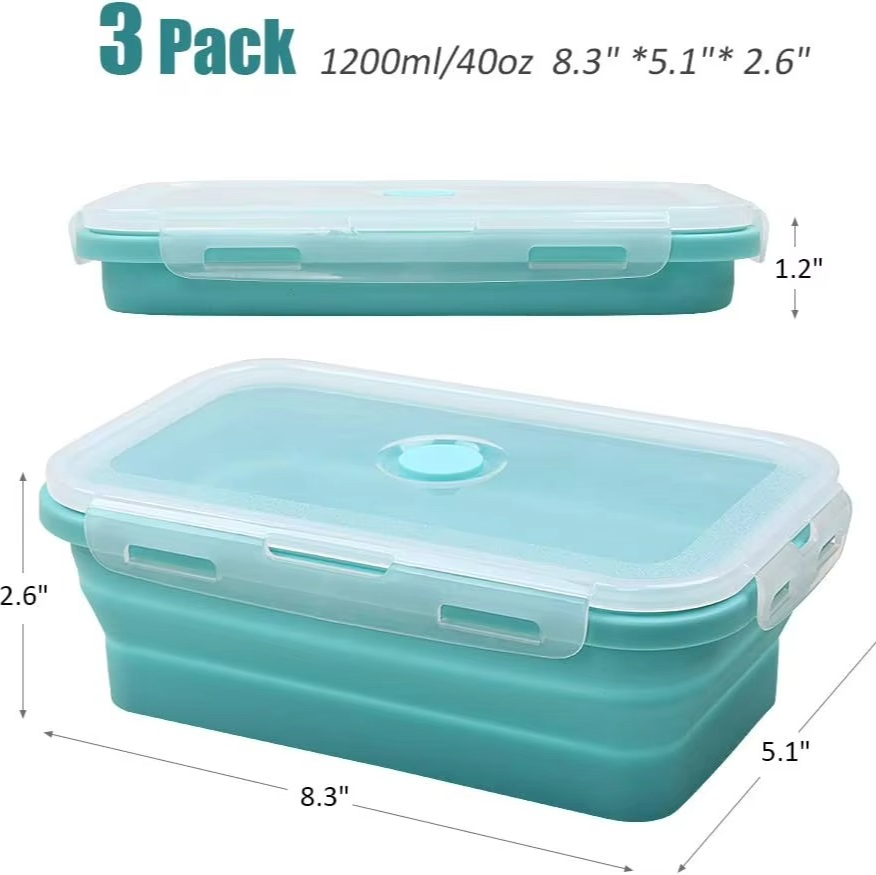 Collapsible Silicone Food Storage Containers with Lids – 3 Pack Set, 1,200ml