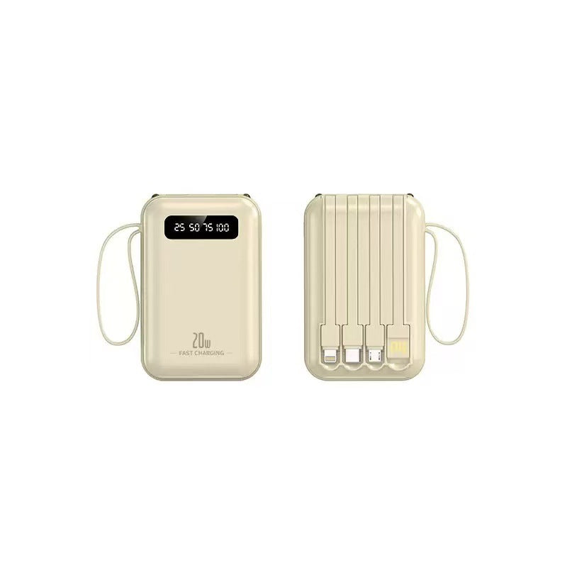 Compact Multi-Port Portable Power Bank with Built-In Cables