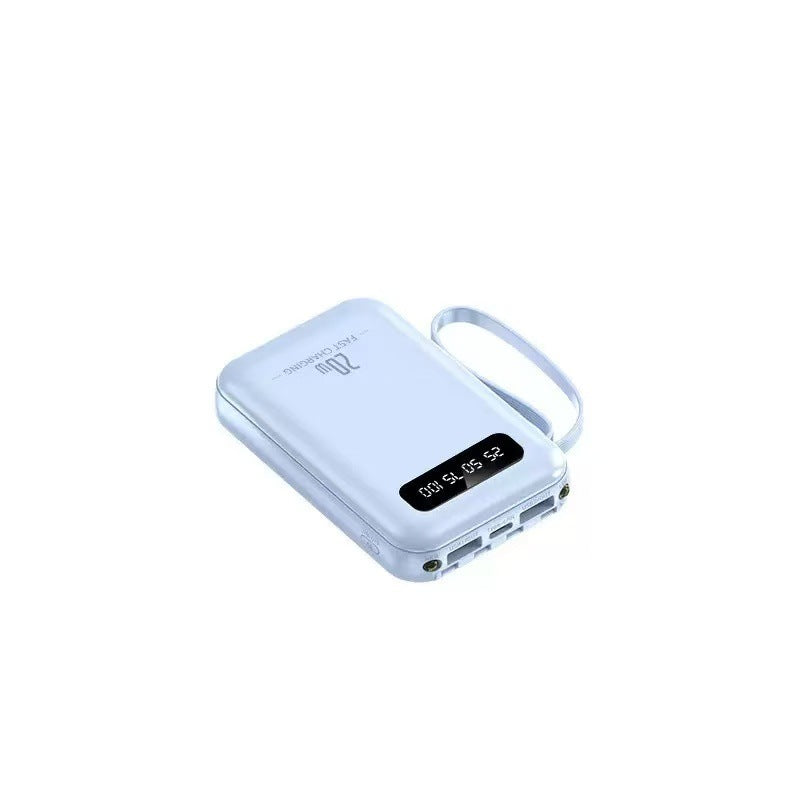 Compact Multi-Port Portable Power Bank with Built-In Cables