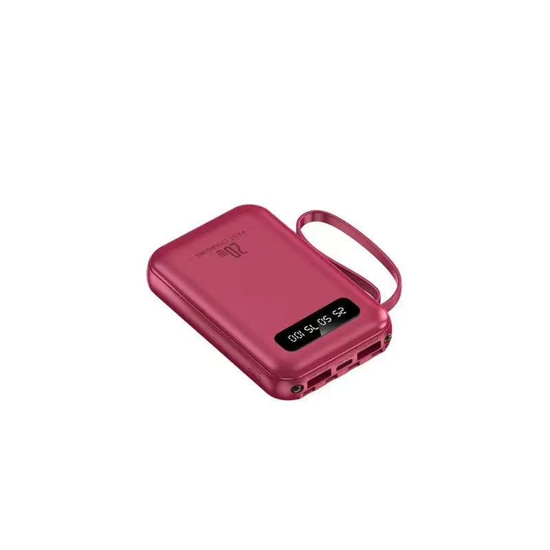 Compact Multi-Port Portable Power Bank with Built-In Cables