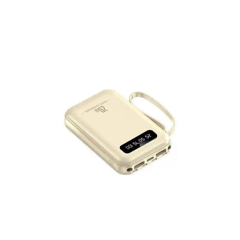 Compact Multi-Port Portable Power Bank with Built-In Cables