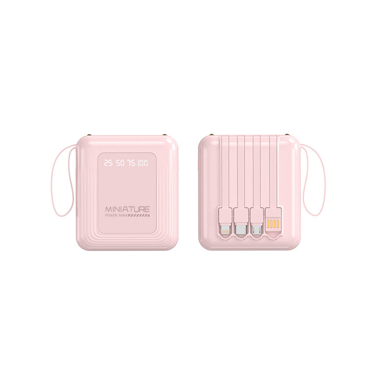 Compact Multi-Port Portable Power Bank with Built-In Cables