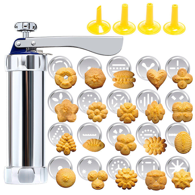 Cookie Press Kit with 20 Stainless Steel Discs & 4 Nozzles – Adjustable Size & Easy Clean