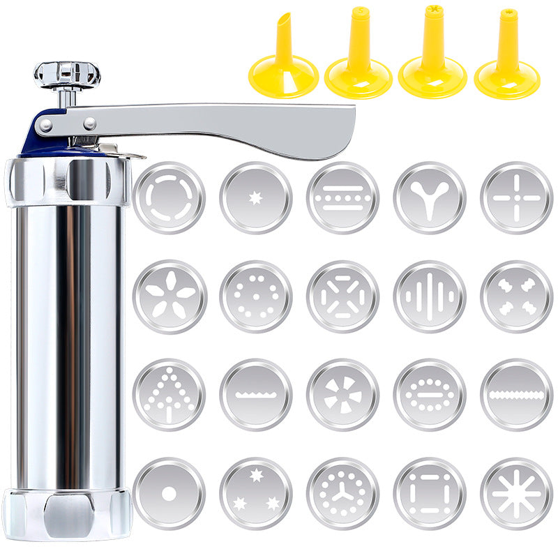 Cookie Press Kit with 20 Stainless Steel Discs & 4 Nozzles – Adjustable Size & Easy Clean