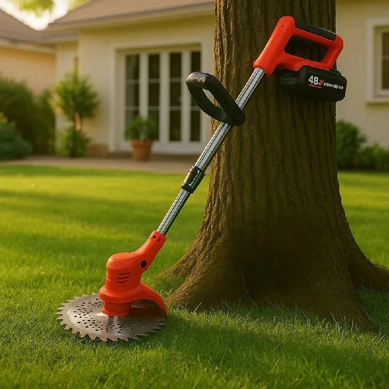 Cordless string trimmer 21V battery powered, telescopic handle, 3 blade types and 90° rotating head, 1.8 kg, battery and