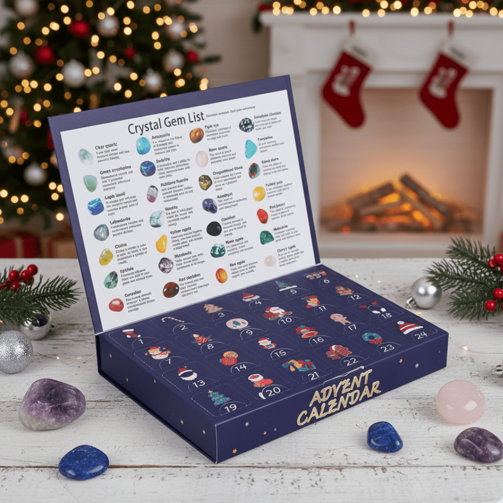 Crystal advent calendar with 24 natural gemstones, children's advent calendar with collectible tumbled stones and crysta