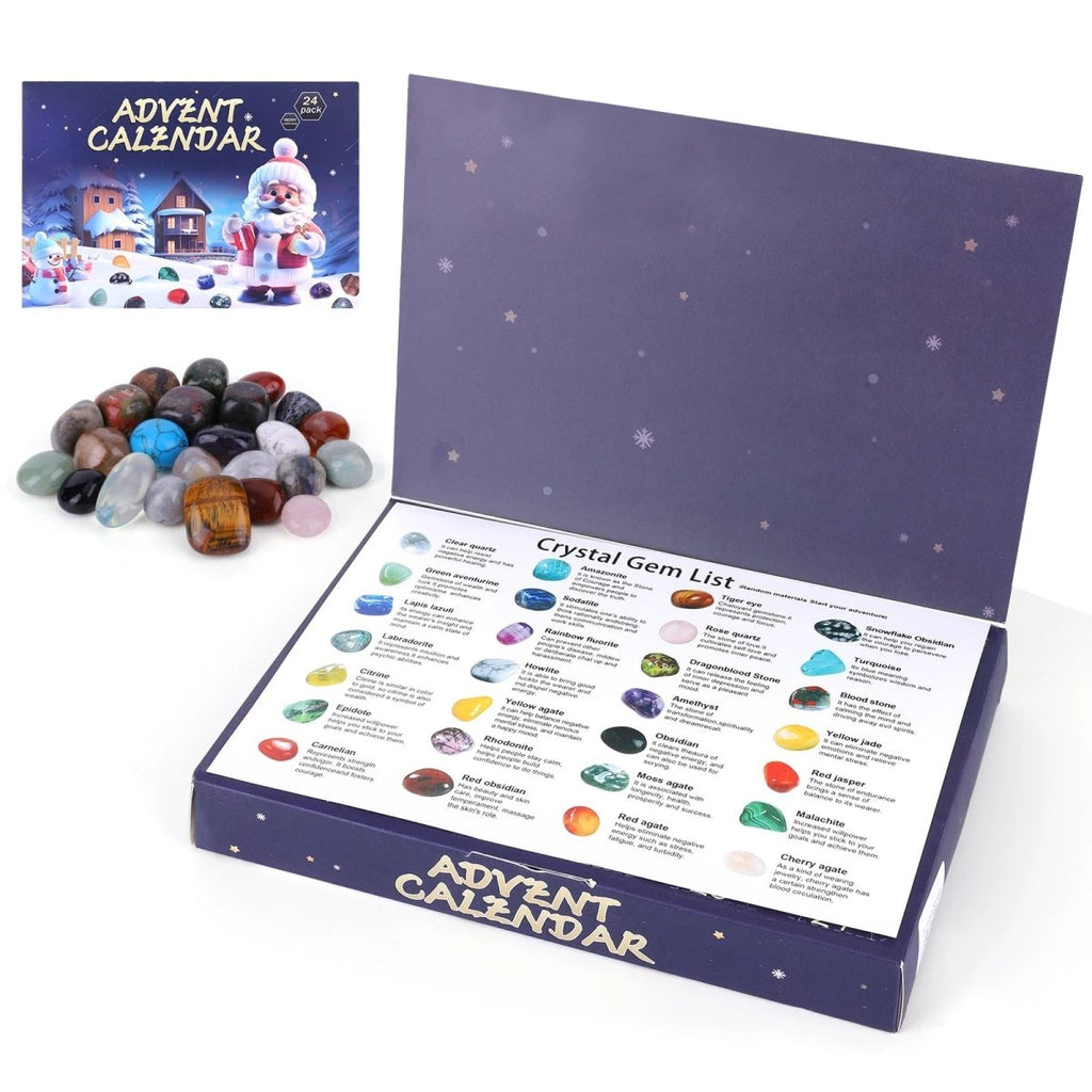 Crystal advent calendar with 24 natural gemstones, children's advent calendar with collectible tumbled stones and crysta