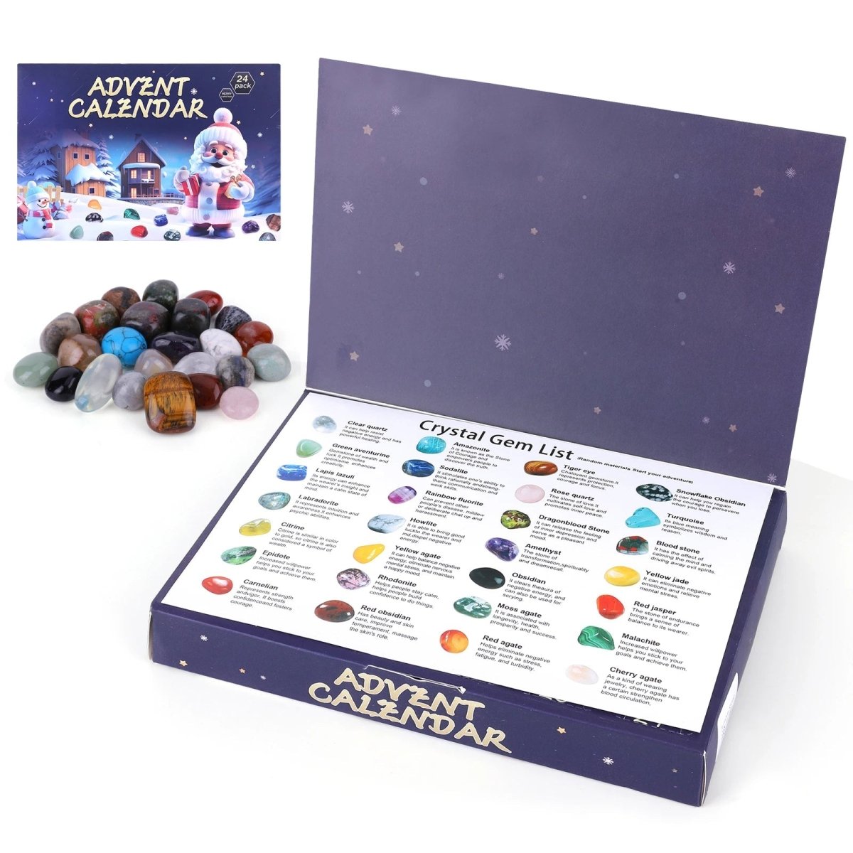 Crystal advent calendar with 24 natural gemstones, children's advent calendar with collectible tumbled stones and crysta