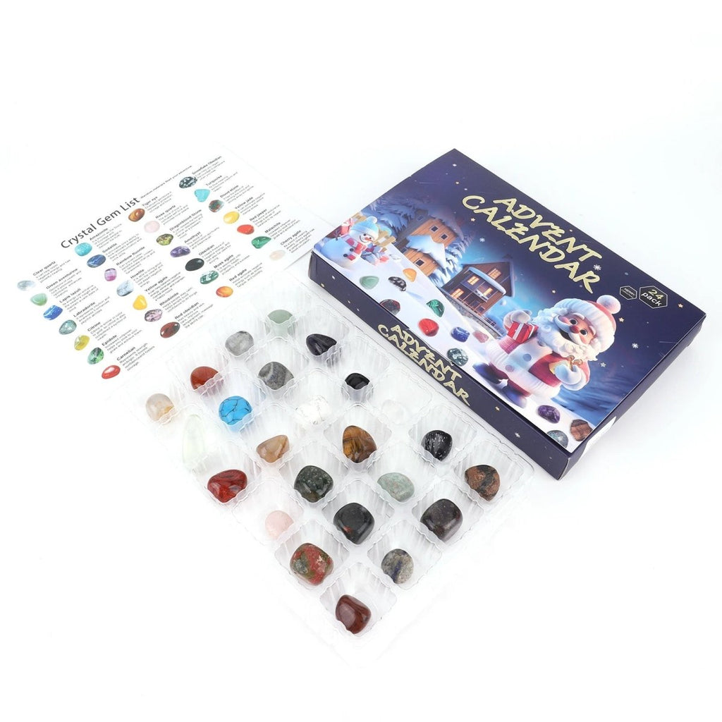 Crystal advent calendar with 24 natural gemstones, children's advent calendar with collectible tumbled stones and crysta