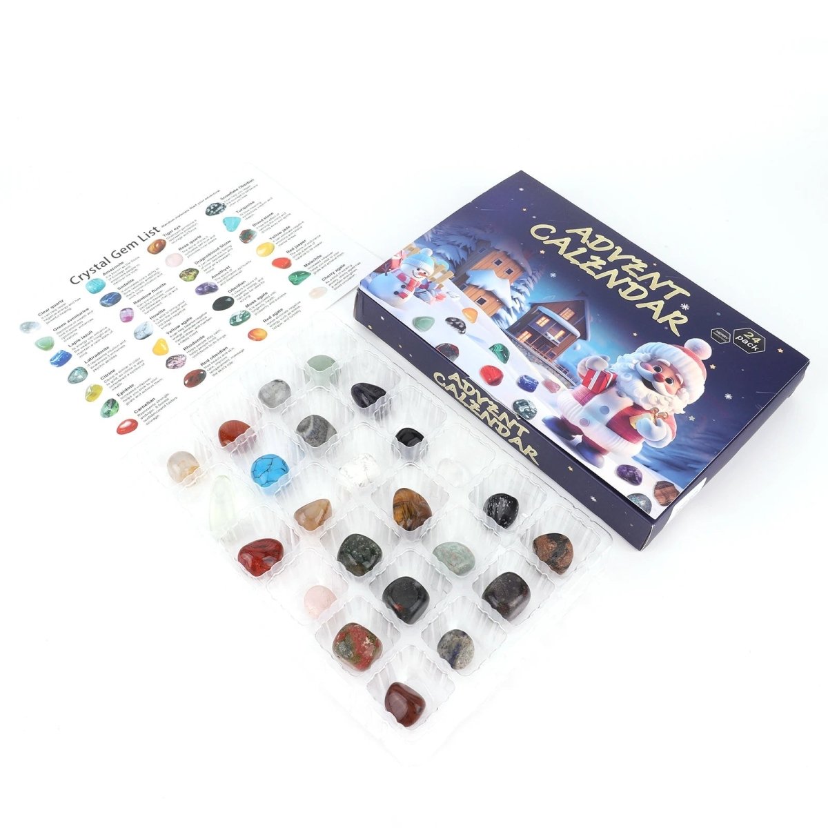 Crystal advent calendar with 24 natural gemstones, children's advent calendar with collectible tumbled stones and crysta