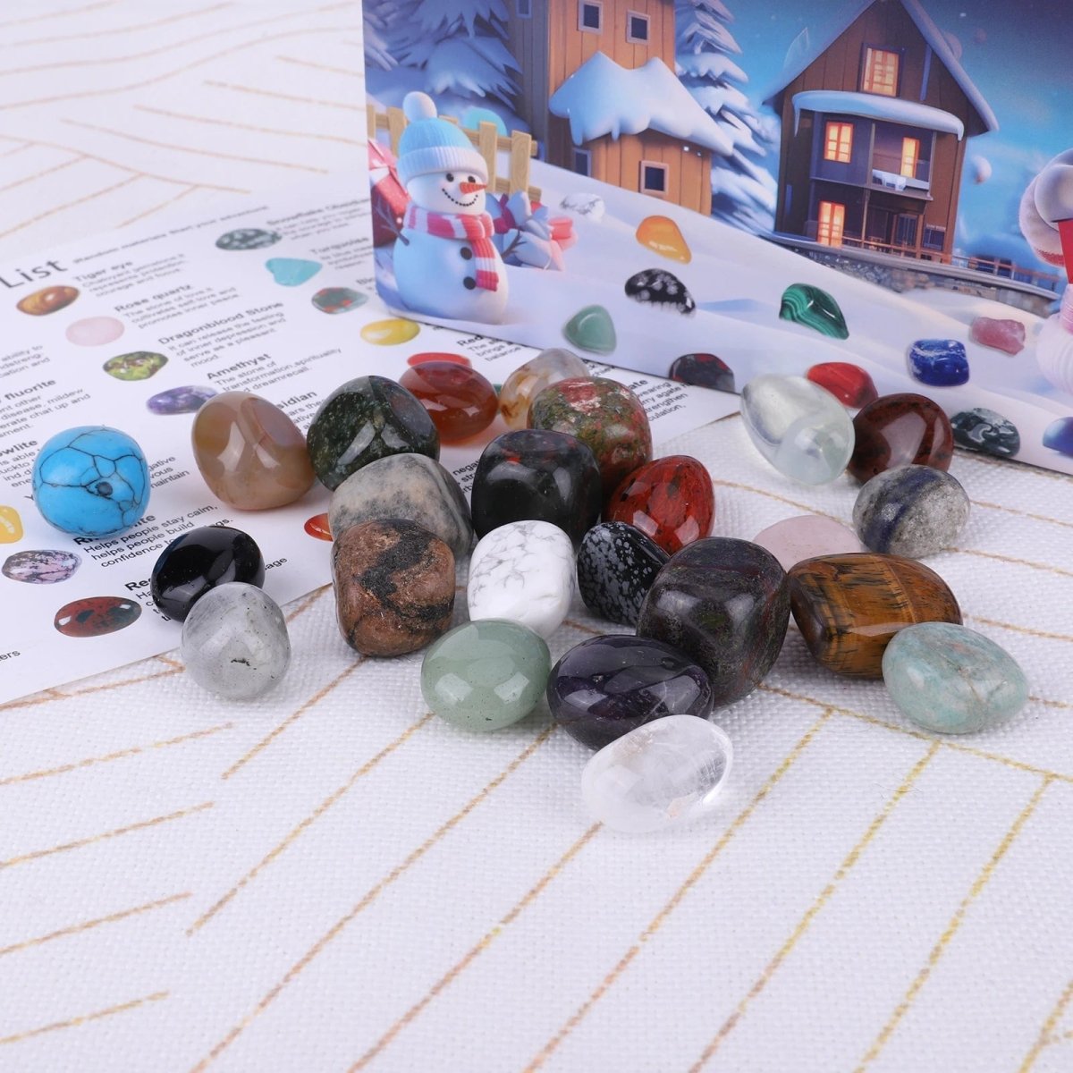 Crystal advent calendar with 24 natural gemstones, children's advent calendar with collectible tumbled stones and crysta