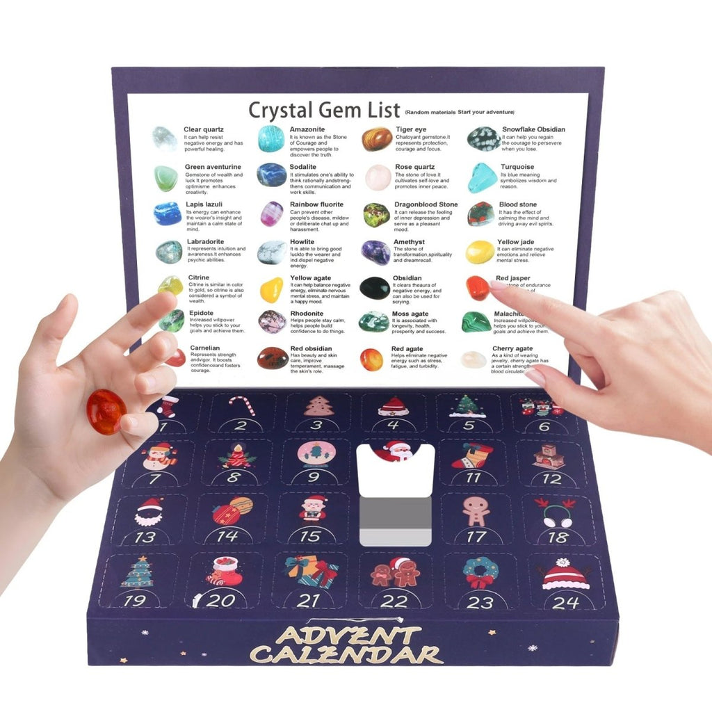 Crystal advent calendar with 24 natural gemstones, children's advent calendar with collectible tumbled stones and crysta
