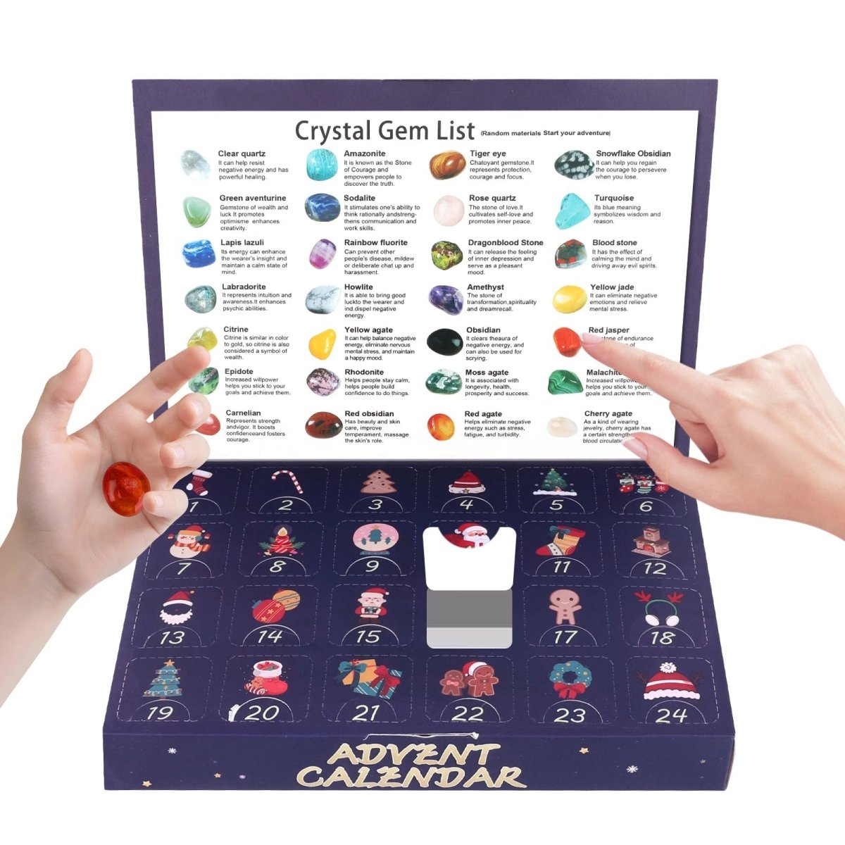 Crystal advent calendar with 24 natural gemstones, children's advent calendar with collectible tumbled stones and crysta