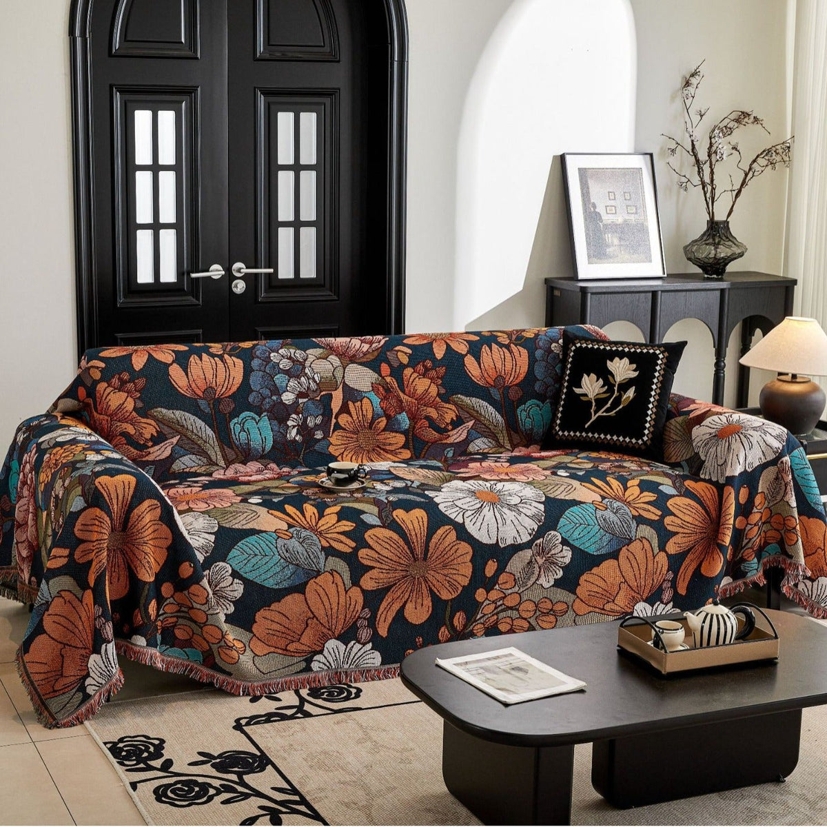 Decorative Couch Cover with Fringed Edges