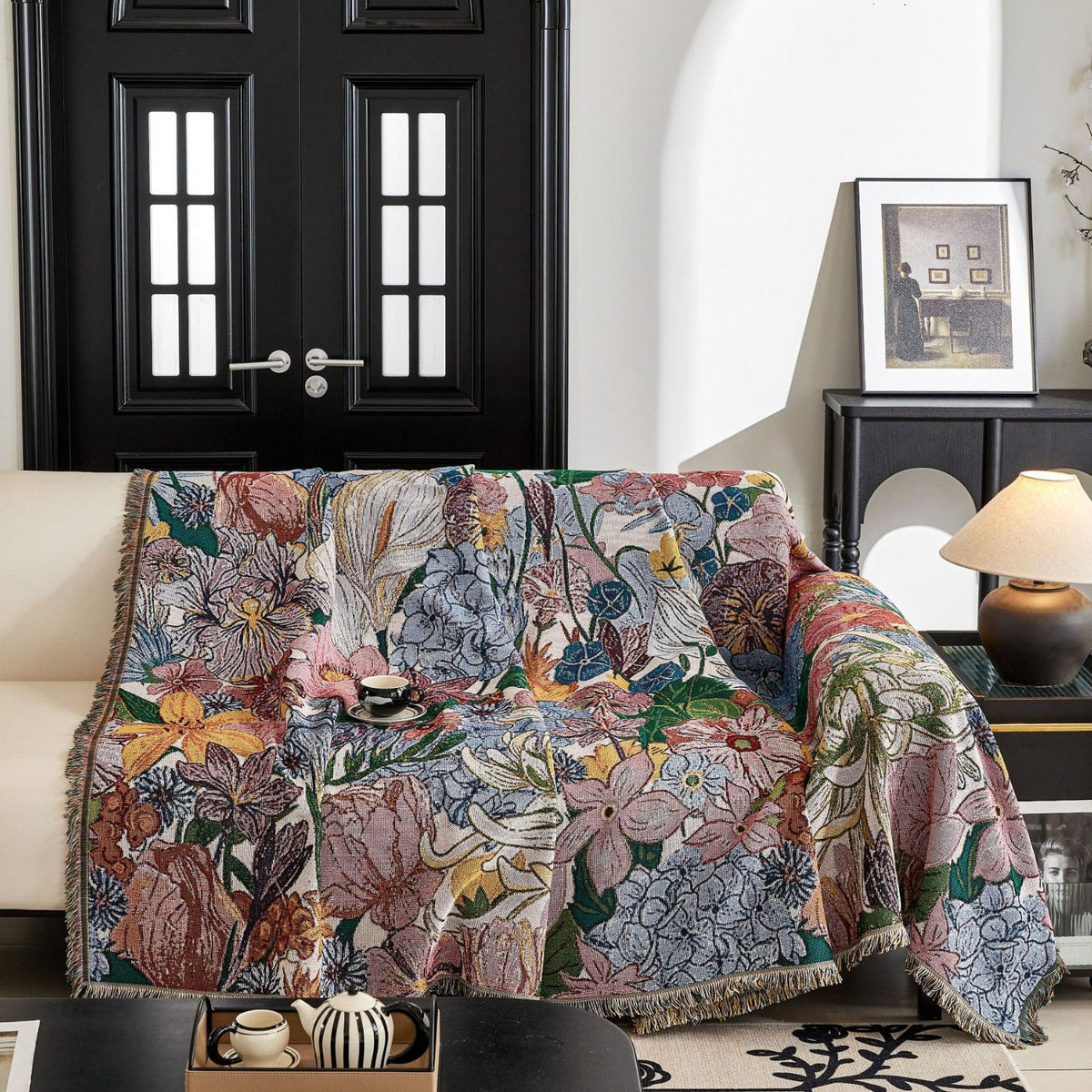 Decorative Couch Cover with Fringed Edges