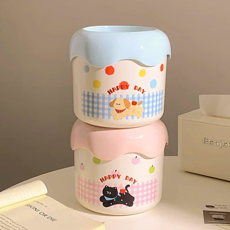 Decorative Trash Can with Playful Dog Design