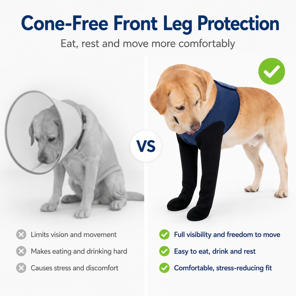 PawGuard Dual Front Leg Recovery Sleeves for Dogs - Cone-Free Anti-Lick Protection for Post-Surgery, Scratching & Sensit